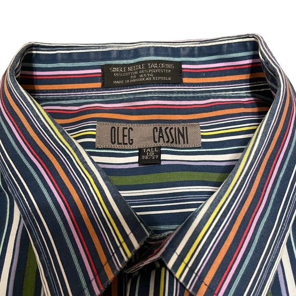 Oleg Cassini Multicolor Striped Long Sleeve Button Front Shirt Size 19 x 36/37 - Picture 3 of 4